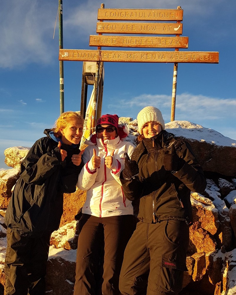 Emma, Jenny, and Amanda climb Mount Kenya to raise money for Porridge and Rice